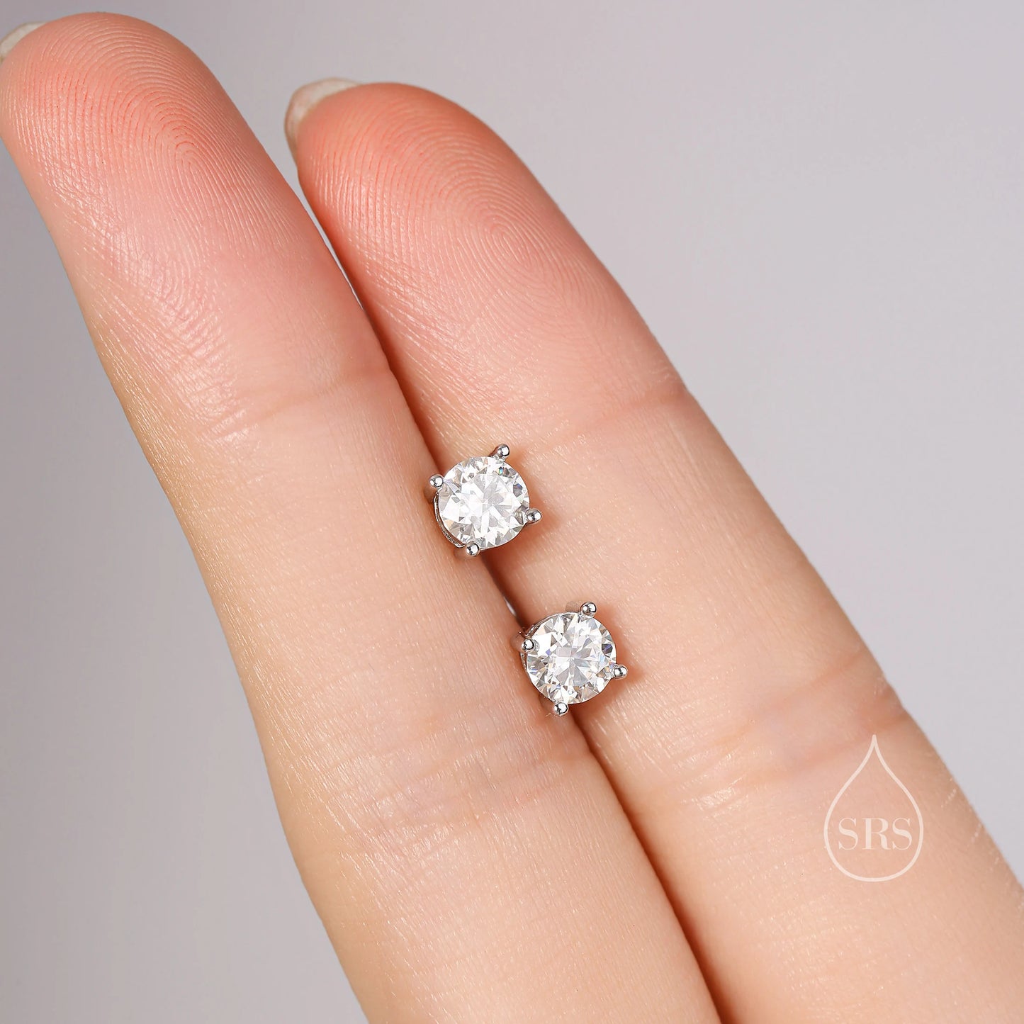 Moissanite Diamond Stud Earrings in Sterling Silver, Available in 3Mm, 5Mm 6Mm, Brilliant Cut Earrings, Four Prong Set