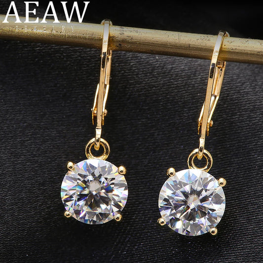 100% Au585 Yellow Gold 14K Moissanite Gemstone Drop Earrings 1.0CT 6.5MM 2Ctw round for Women Solitaire Party Fine Jewelry