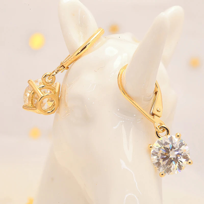 100% Au585 Yellow Gold 14K Moissanite Gemstone Drop Earrings 1.0CT 6.5MM 2Ctw round for Women Solitaire Party Fine Jewelry