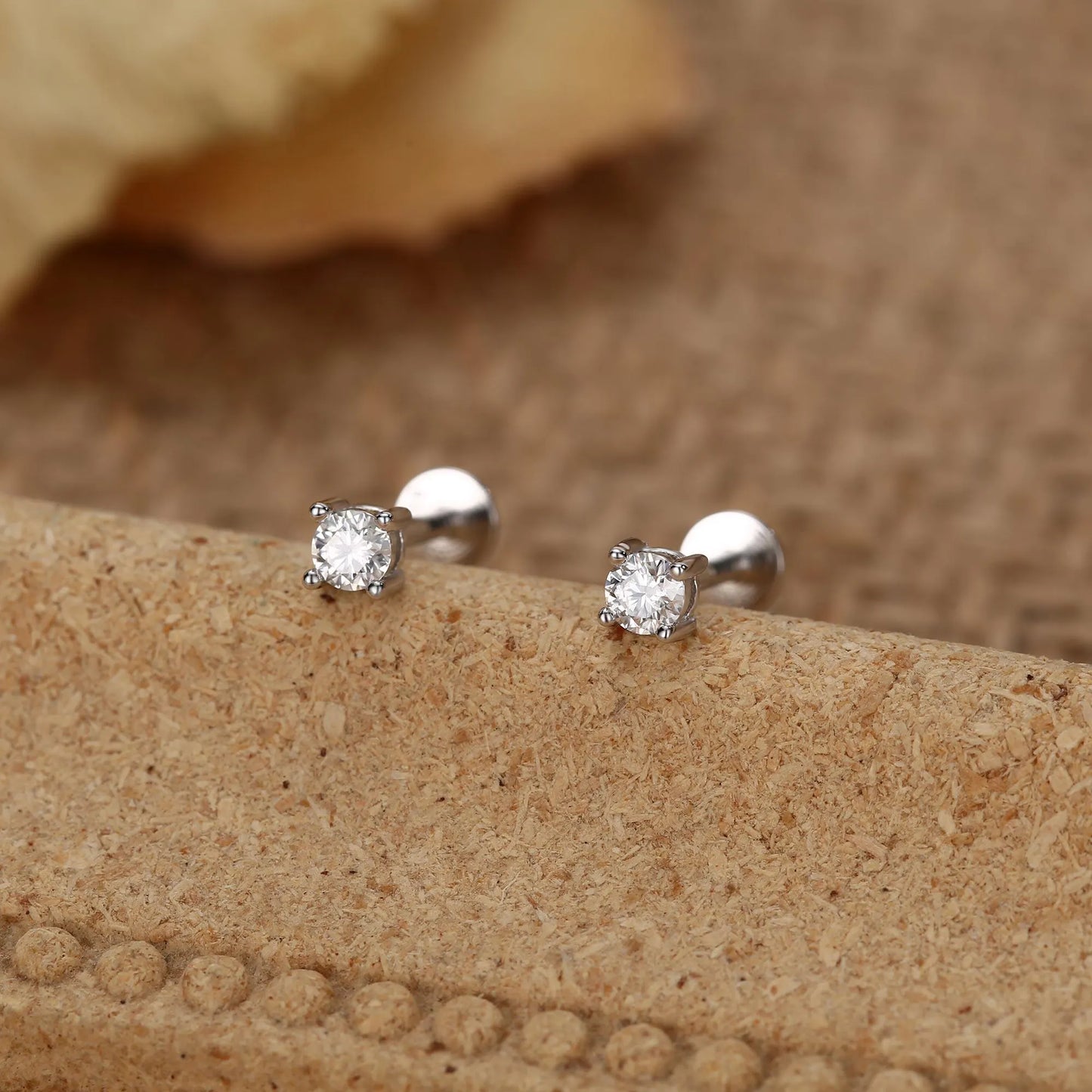 Brilliant Cut 3Mm Moissanite 16G Flat Back Labret Earrings in Sterling Silver