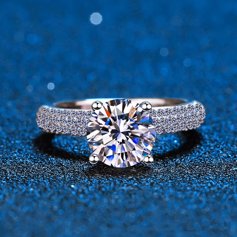 Real Moissanite Engagement Ring with Pave Band 2Ct 925 Sterling Silver Diamond Dream Wedding Rings for Women Bridal Jewelry