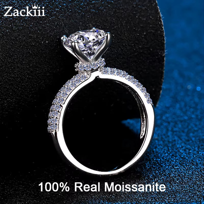 Real Moissanite Engagement Ring with Pave Band 2Ct 925 Sterling Silver Diamond Dream Wedding Rings for Women Bridal Jewelry
