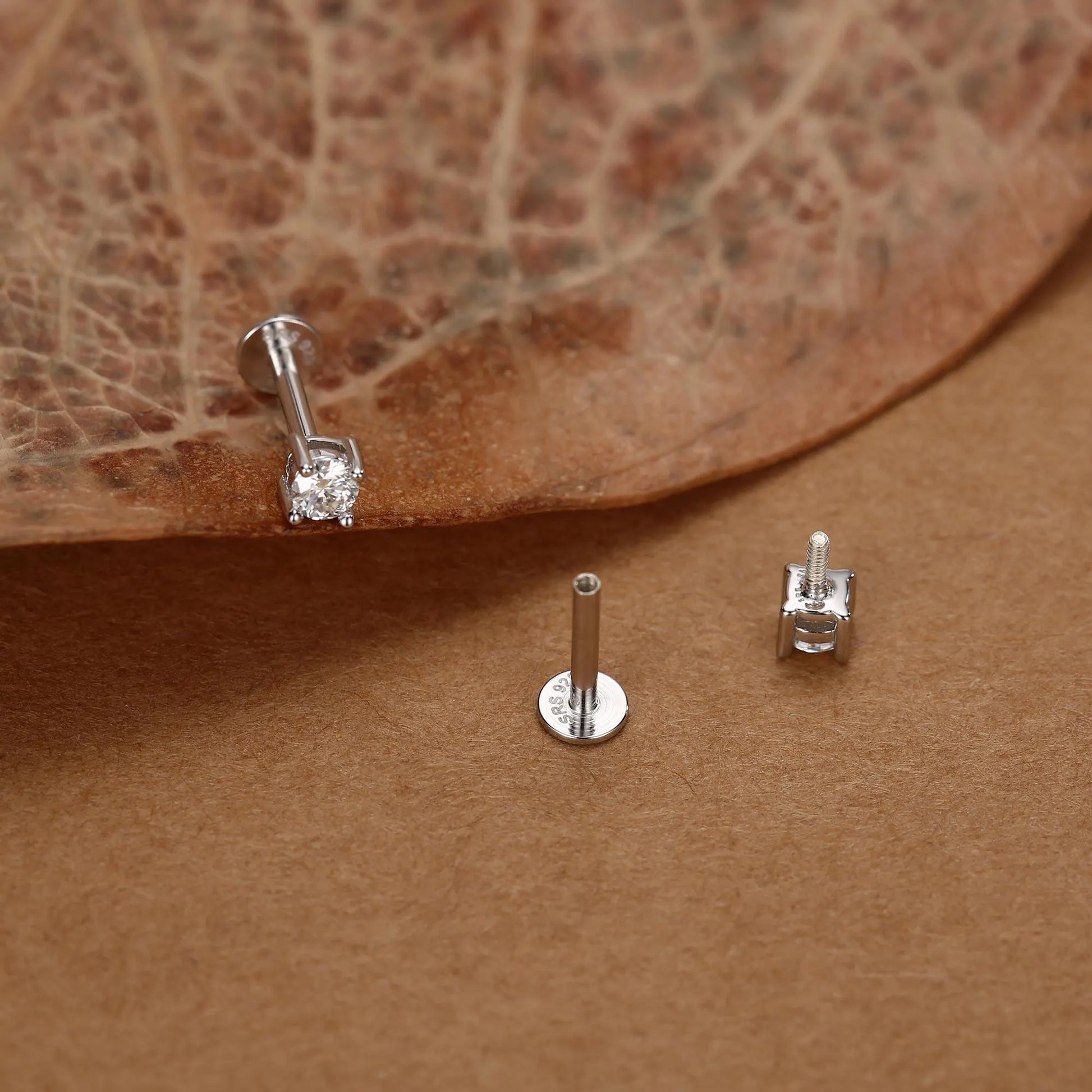 Brilliant Cut 3Mm Moissanite 16G Flat Back Labret Earrings in Sterling Silver