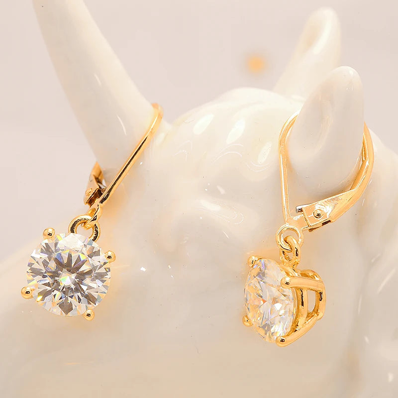 100% Au585 Yellow Gold 14K Moissanite Gemstone Drop Earrings 1.0CT 6.5MM 2Ctw round for Women Solitaire Party Fine Jewelry