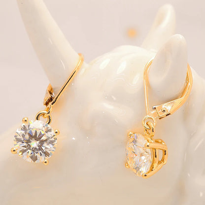 100% Au585 Yellow Gold 14K Moissanite Gemstone Drop Earrings 1.0CT 6.5MM 2Ctw round for Women Solitaire Party Fine Jewelry