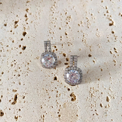Lxalry Rhodium Moissanite Halo Earrings – Hypoallergenic, 70-Point Prism Glow, Luxury Gift for Weddings & Daily Wear