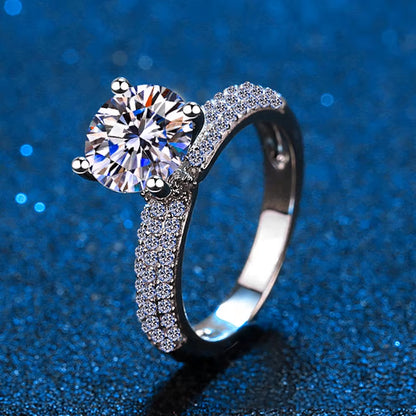 Real Moissanite Engagement Ring with Pave Band 2Ct 925 Sterling Silver Diamond Dream Wedding Rings for Women Bridal Jewelry