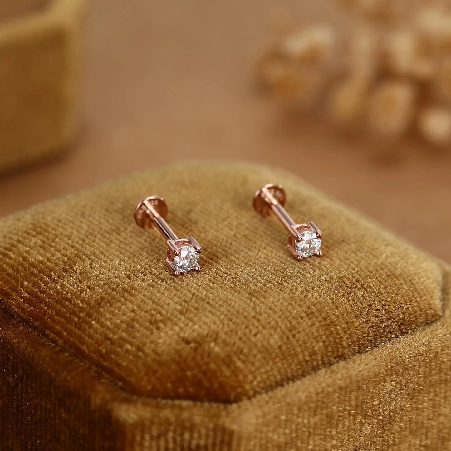 Brilliant Cut 3Mm Moissanite 16G Flat Back Labret Earrings in Sterling Silver