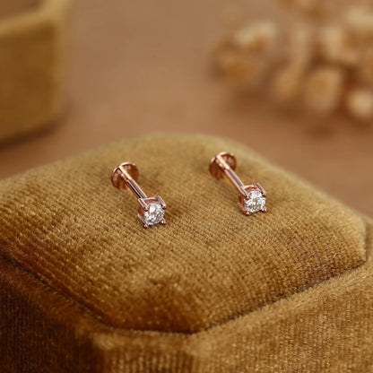 Brilliant Cut 3Mm Moissanite 16G Flat Back Labret Earrings in Sterling Silver