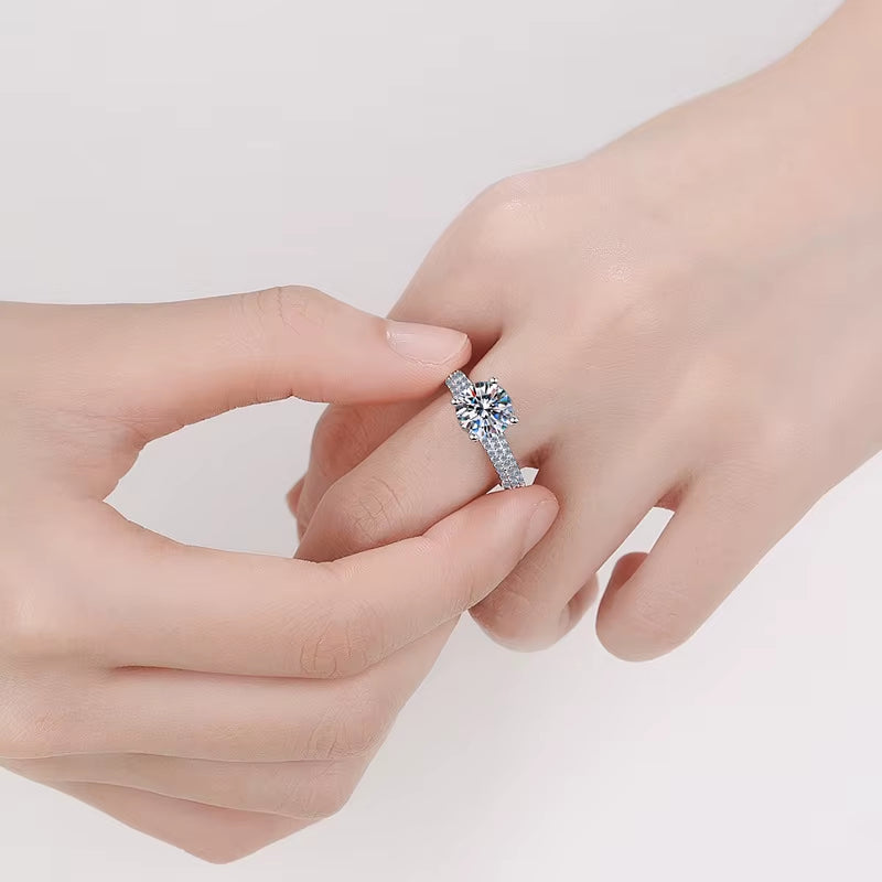 Real Moissanite Engagement Ring with Pave Band 2Ct 925 Sterling Silver Diamond Dream Wedding Rings for Women Bridal Jewelry