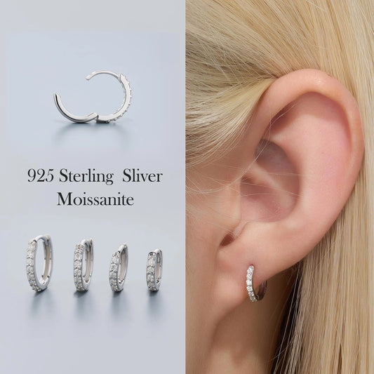 Moissanite Huggie Hoops, 925 Sterling Silver, Full Pavé Hoop Earrings, 6Mm 7Mm 8Mm 9Mm, Sold as a Pair
