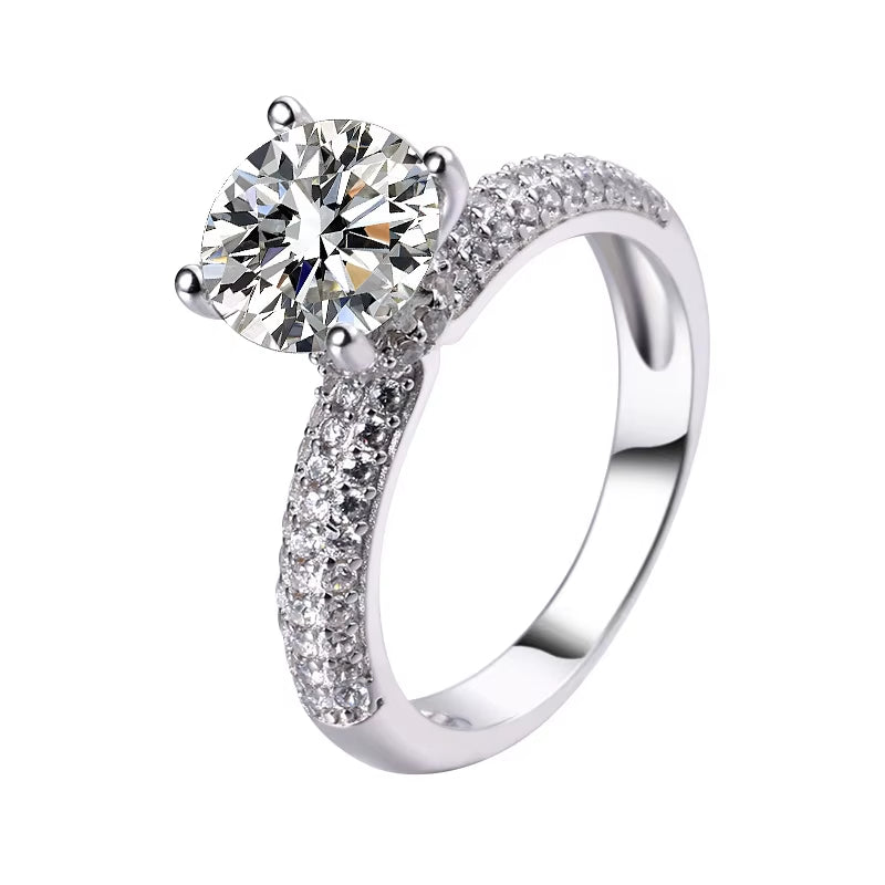 Real Moissanite Engagement Ring with Pave Band 2Ct 925 Sterling Silver Diamond Dream Wedding Rings for Women Bridal Jewelry