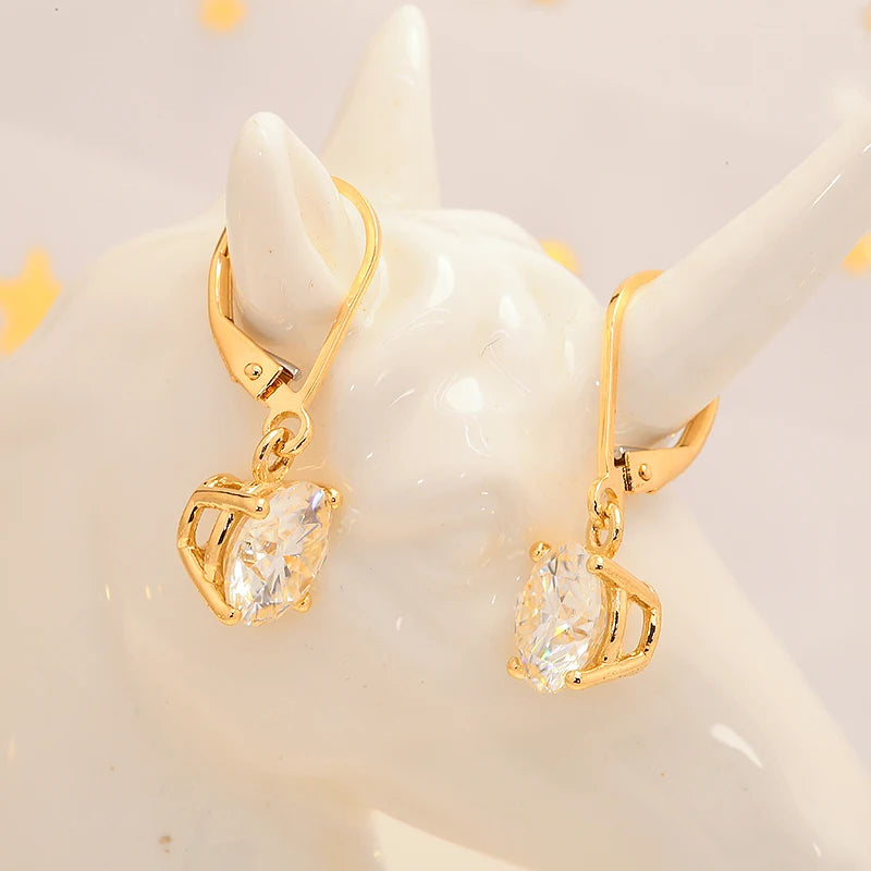 100% Au585 Yellow Gold 14K Moissanite Gemstone Drop Earrings 1.0CT 6.5MM 2Ctw round for Women Solitaire Party Fine Jewelry