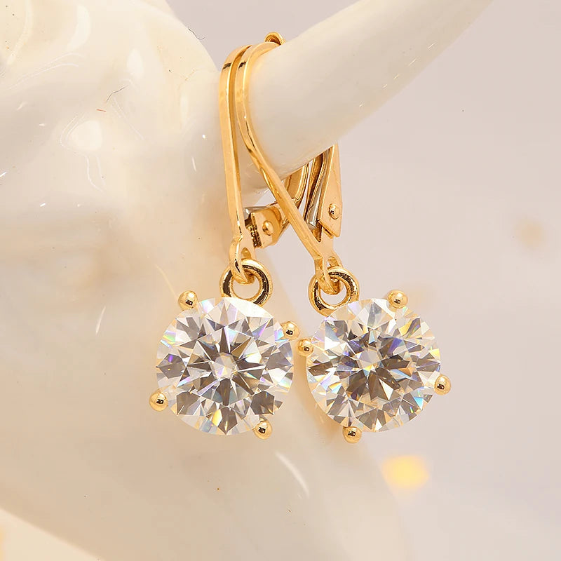 100% Au585 Yellow Gold 14K Moissanite Gemstone Drop Earrings 1.0CT 6.5MM 2Ctw round for Women Solitaire Party Fine Jewelry