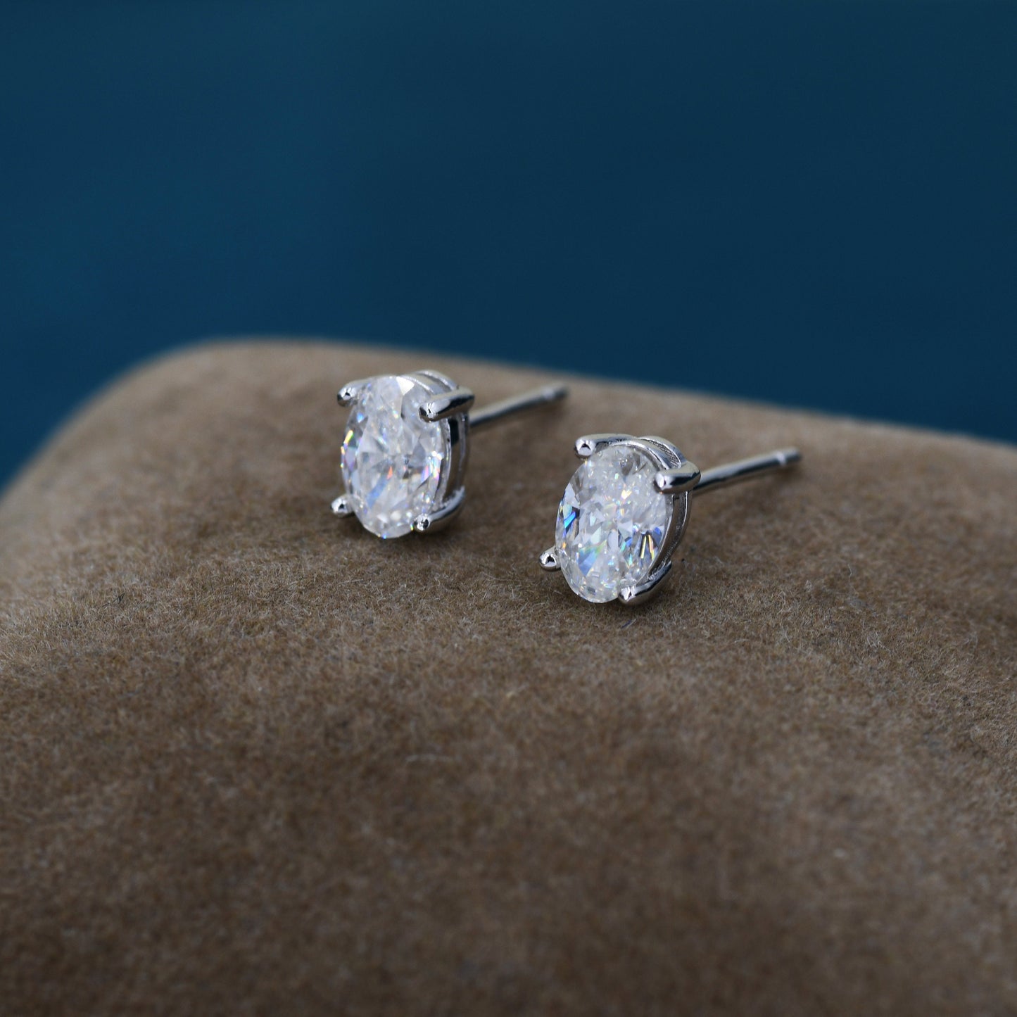 1Ct Moissanite Diamond Stud Earrings in Sterling Silver, Oval Cut Earrings, 4X6Mm, Four Prong Set, Oval Moissanite Earrings