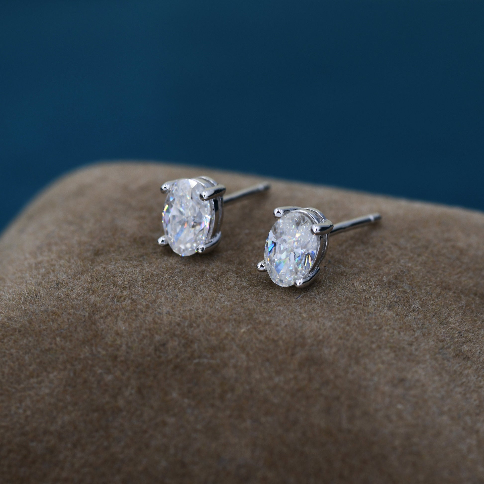 1Ct Moissanite Diamond Stud Earrings in Sterling Silver, Oval Cut Earrings, 4X6Mm, Four Prong Set, Oval Moissanite Earrings