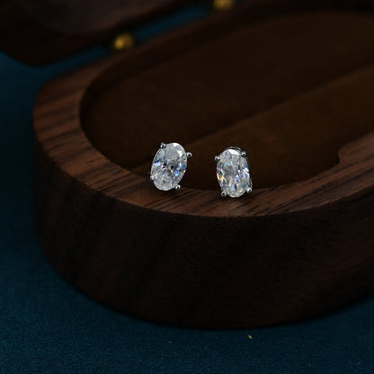 1Ct Moissanite Diamond Stud Earrings in Sterling Silver, Oval Cut Earrings, 4X6Mm, Four Prong Set, Oval Moissanite Earrings
